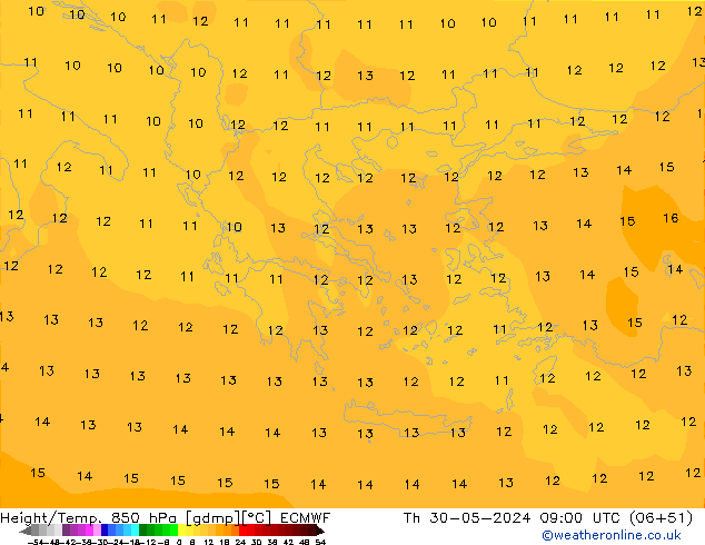 Height/Temp. 850 hPa ECMWF gio 30.05.2024 09 UTC