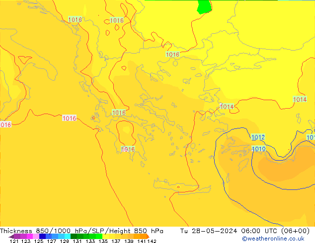 Thck 850-1000 hPa ECMWF Út 28.05.2024 06 UTC