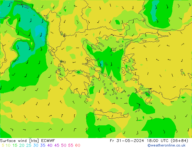 Rüzgar 10 m ECMWF Cu 31.05.2024 18 UTC