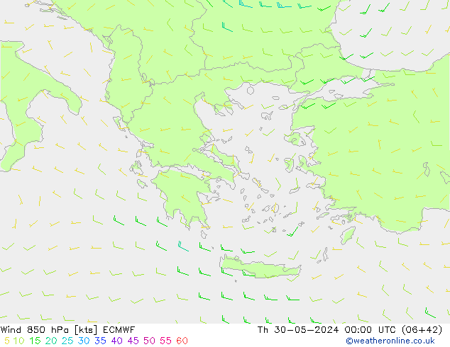 Wind 850 hPa ECMWF Čt 30.05.2024 00 UTC