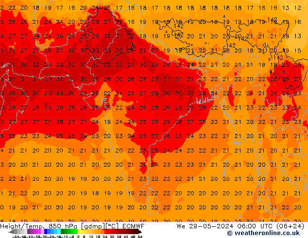 Z500/Rain (+SLP)/Z850 ECMWF We 29.05.2024 06 UTC