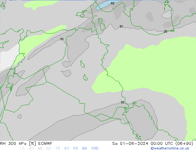 RH 300 hPa ECMWF Sa 01.06.2024 00 UTC