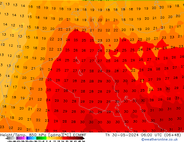 Z500/Rain (+SLP)/Z850 ECMWF Th 30.05.2024 06 UTC