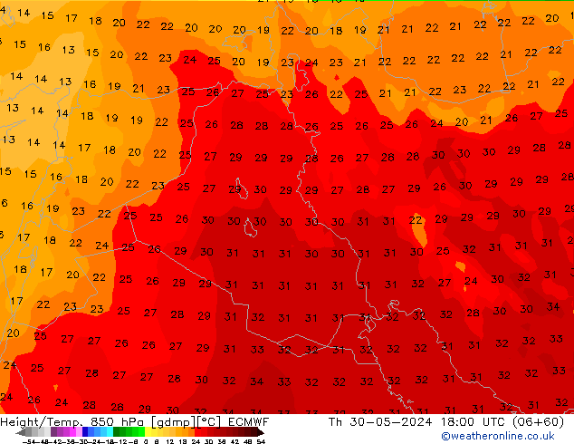 Z500/Rain (+SLP)/Z850 ECMWF jeu 30.05.2024 18 UTC