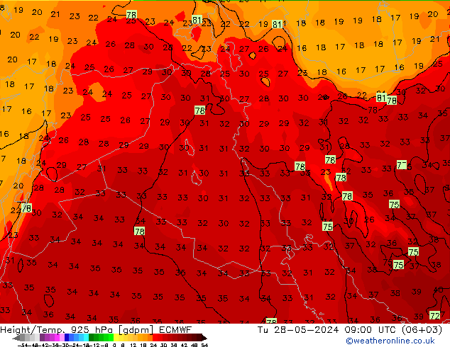 Height/Temp. 925 hPa ECMWF Ter 28.05.2024 09 UTC