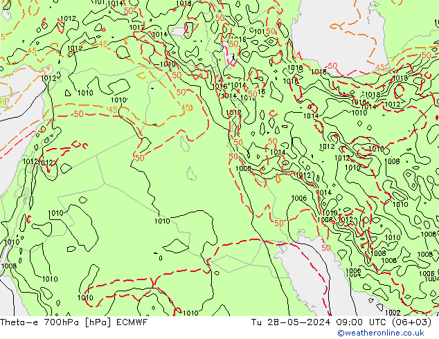 Theta-e 700hPa ECMWF Tu 28.05.2024 09 UTC