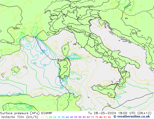 Isotachs (kph) ECMWF Ter 28.05.2024 18 UTC