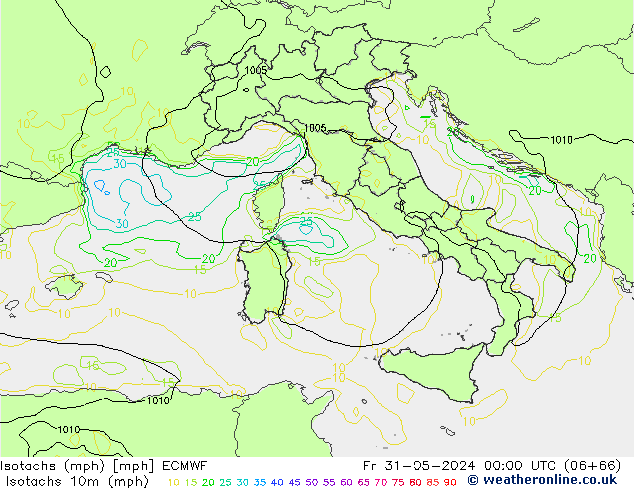 Isotachs (mph) ECMWF Fr 31.05.2024 00 UTC