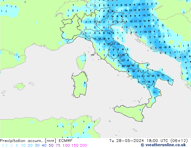 Precipitation accum. ECMWF вт 28.05.2024 18 UTC