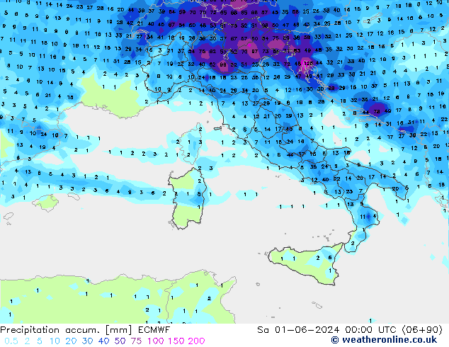 Precipitation accum. ECMWF  01.06.2024 00 UTC