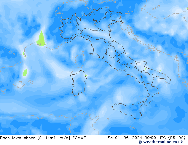 Deep layer shear (0-1km) ECMWF Sáb 01.06.2024 00 UTC