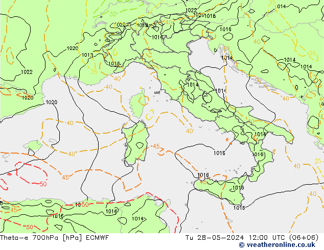 Theta-e 700hPa ECMWF  28.05.2024 12 UTC
