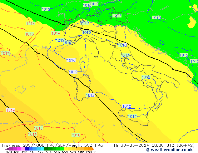 Thck 500-1000hPa ECMWF Qui 30.05.2024 00 UTC