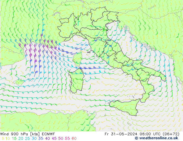 Vento 900 hPa ECMWF Sex 31.05.2024 06 UTC