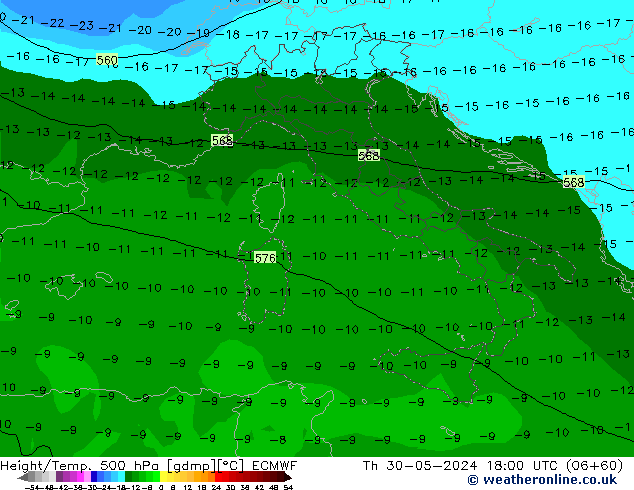 Z500/Rain (+SLP)/Z850 ECMWF Th 30.05.2024 18 UTC