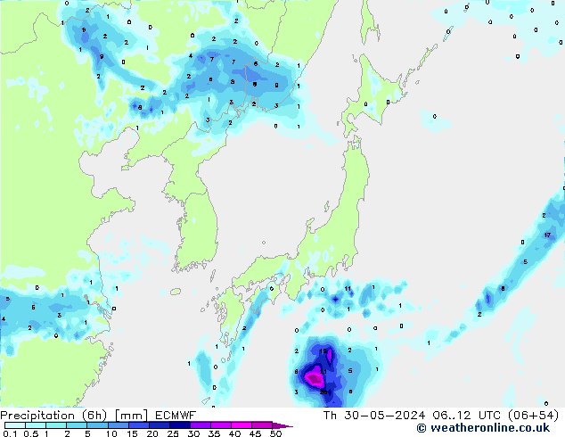 Precipitation (6h) ECMWF Th 30.05.2024 12 UTC