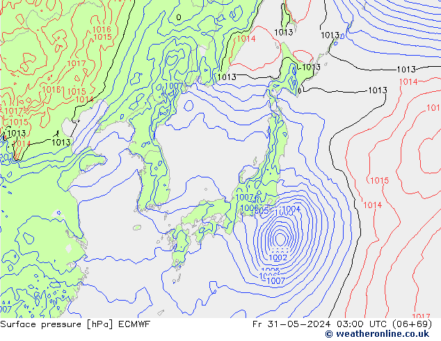 Pressione al suolo ECMWF ven 31.05.2024 03 UTC