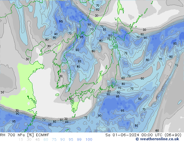 RH 700 hPa ECMWF Sa 01.06.2024 00 UTC