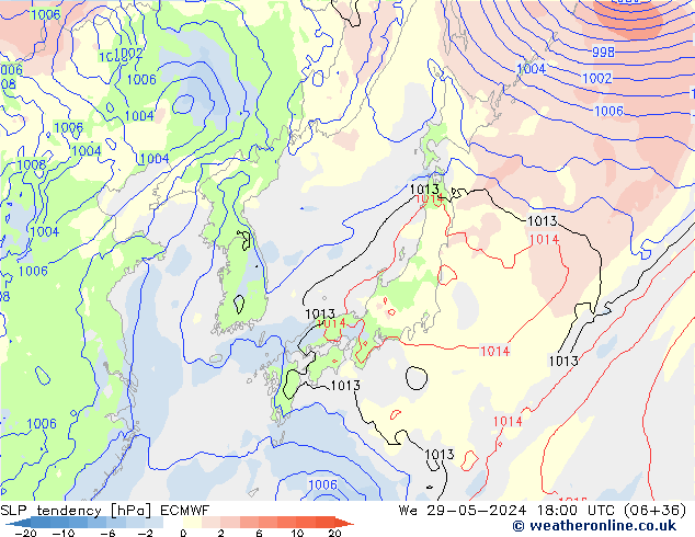 Druktendens (+/-) ECMWF wo 29.05.2024 18 UTC