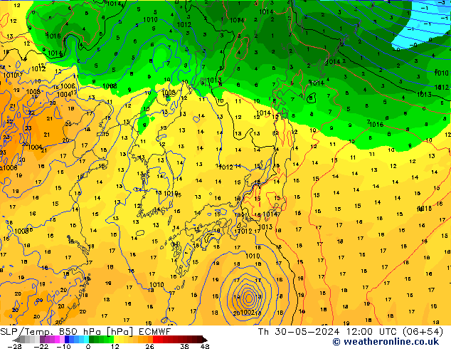 SLP/Temp. 850 hPa ECMWF gio 30.05.2024 12 UTC