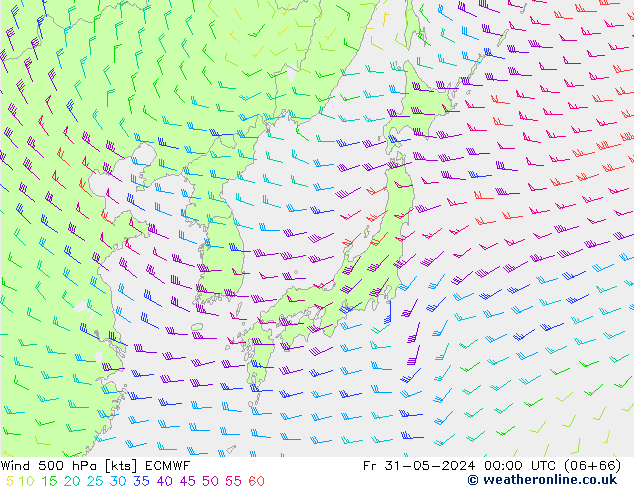 Viento 500 hPa ECMWF vie 31.05.2024 00 UTC