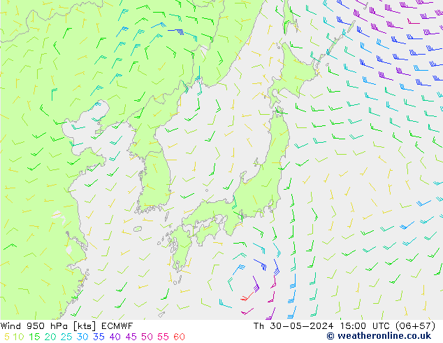 Wind 950 hPa ECMWF do 30.05.2024 15 UTC