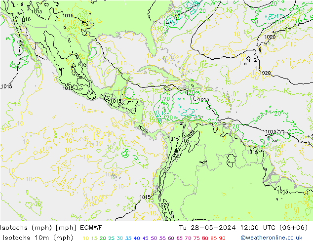 Isotachs (mph) ECMWF Tu 28.05.2024 12 UTC