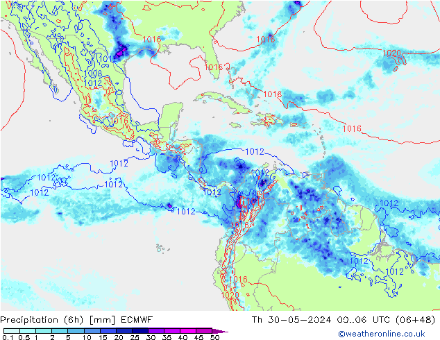 Z500/Rain (+SLP)/Z850 ECMWF czw. 30.05.2024 06 UTC