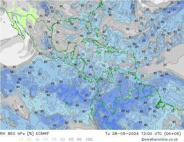 RH 850 hPa ECMWF Ter 28.05.2024 12 UTC