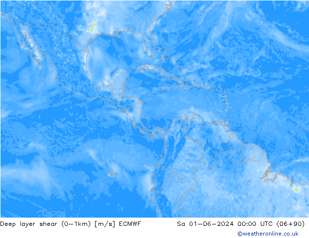 Deep layer shear (0-1km) ECMWF Sa 01.06.2024 00 UTC