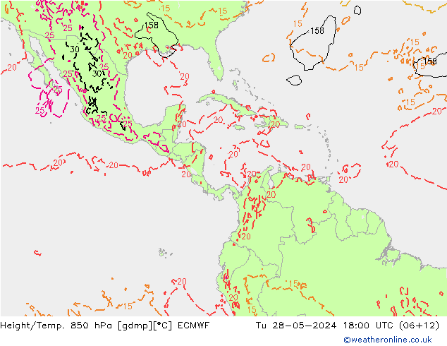 Height/Temp. 850 hPa ECMWF Út 28.05.2024 18 UTC