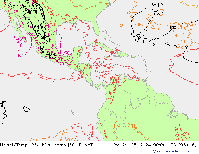 Z500/Yağmur (+YB)/Z850 ECMWF Çar 29.05.2024 00 UTC