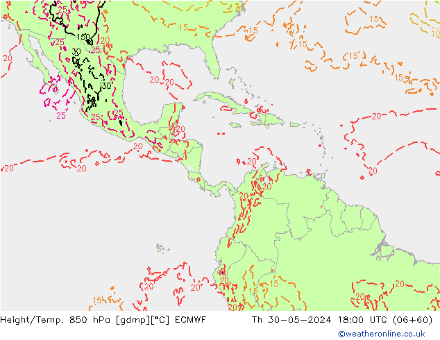 Height/Temp. 850 hPa ECMWF Qui 30.05.2024 18 UTC