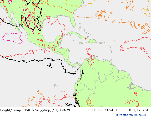 Height/Temp. 850 hPa ECMWF Sex 31.05.2024 12 UTC