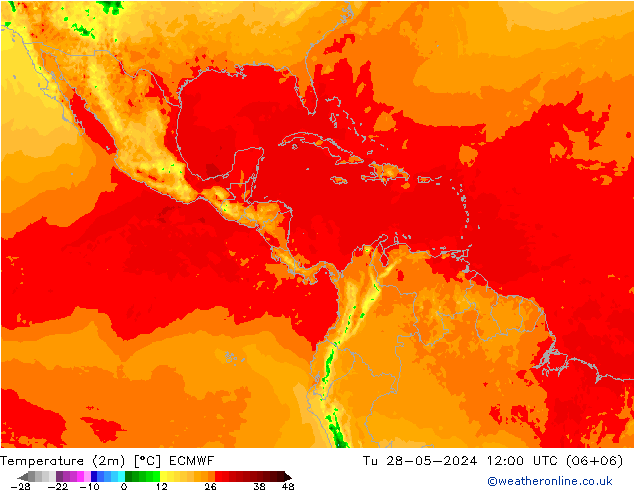 Temperature (2m) ECMWF Tu 28.05.2024 12 UTC