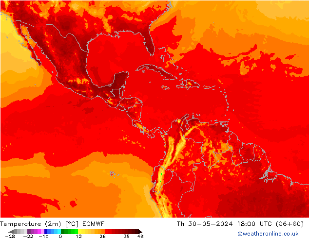 Temperatura (2m) ECMWF Qui 30.05.2024 18 UTC