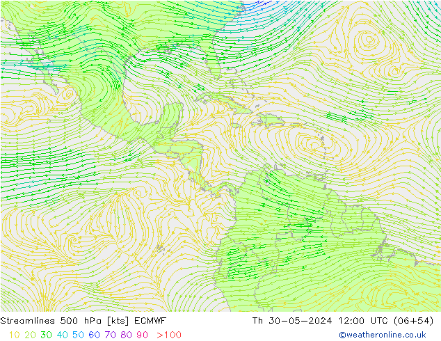 Línea de corriente 500 hPa ECMWF jue 30.05.2024 12 UTC