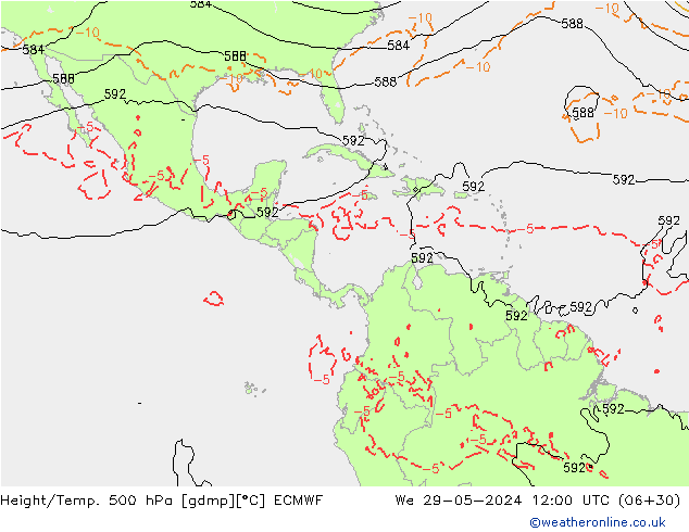 Z500/Rain (+SLP)/Z850 ECMWF Qua 29.05.2024 12 UTC