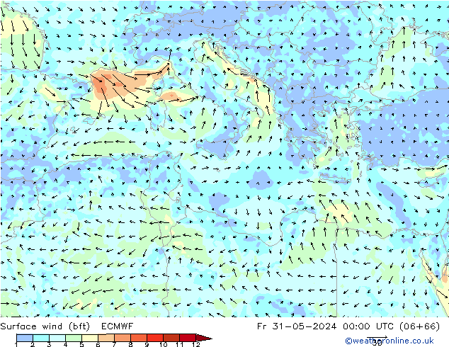 Surface wind (bft) ECMWF Fr 31.05.2024 00 UTC