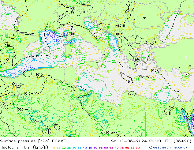 Isotachs (kph) ECMWF So 01.06.2024 00 UTC