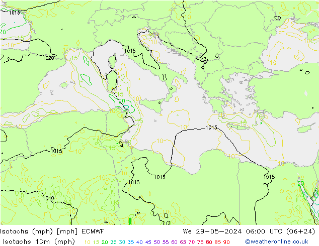 Isotachs (mph) ECMWF St 29.05.2024 06 UTC