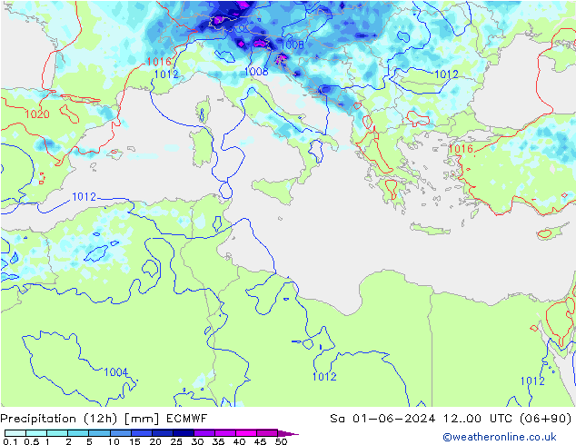 Precipitation (12h) ECMWF Sa 01.06.2024 00 UTC