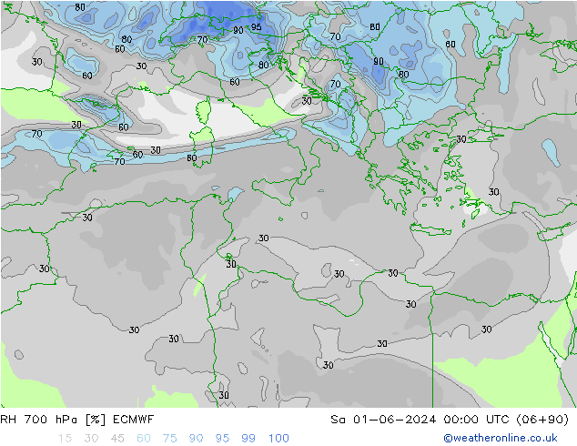 RH 700 hPa ECMWF Sa 01.06.2024 00 UTC