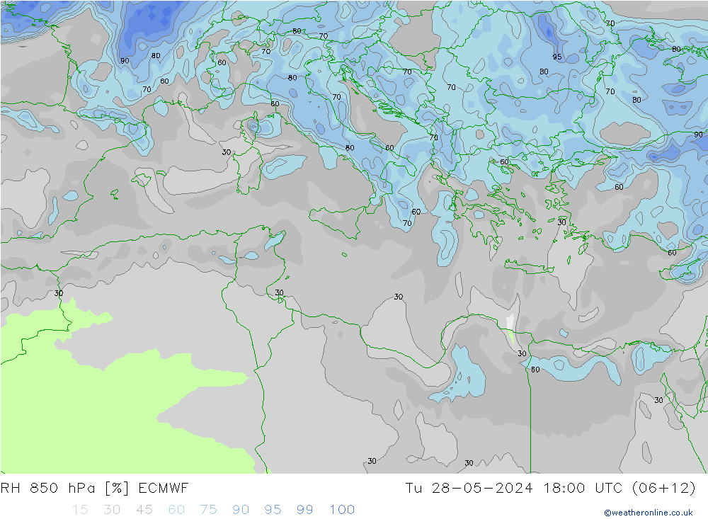 850 hPa Nispi Nem ECMWF Sa 28.05.2024 18 UTC