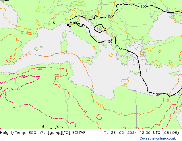 Z500/Yağmur (+YB)/Z850 ECMWF Sa 28.05.2024 12 UTC