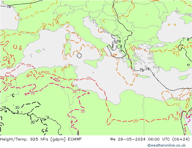 Height/Temp. 925 hPa ECMWF Qua 29.05.2024 06 UTC