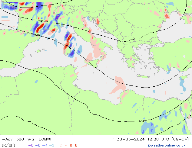 T-Adv. 500 гПа ECMWF чт 30.05.2024 12 UTC