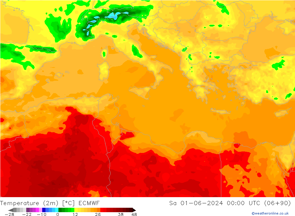 Temperature (2m) ECMWF So 01.06.2024 00 UTC