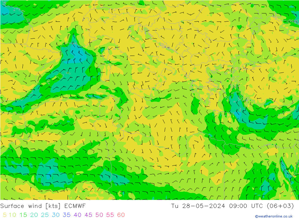 Viento 10 m ECMWF mar 28.05.2024 09 UTC