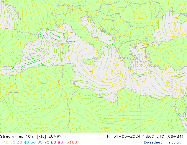 Streamlines 10m ECMWF Fr 31.05.2024 18 UTC